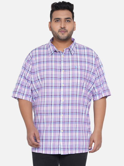 Burnt Umber - Plus Size Egyptian Cotton Pink & White Half Sleeve Checks Shirt Plus Size Shirts JupiterShop   