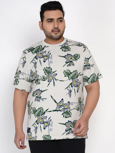 Santonio - Plus Size Printed Men Round Neck Beige T-Shirt  JupiterShop   
