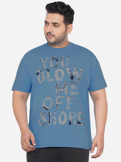 Kitaro - Men Blue Plus Size Regular Fit Mix Cotton Message Printed Casual T-Shirt  JupiterShop   