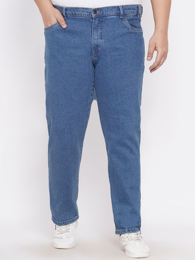 John Banner - Plus Size Men's Regular Straight Fit Relaxed Sky Blue Solid Comfort Jeans  JupiterShop   