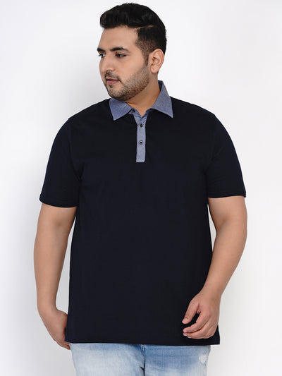Plus Size Navy Blue Polo Neck T-Shirt