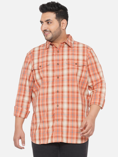 Santonio - Men Plus Size Regular Fit Cotton Orange Checkered Full Sleeves Casual Shirt Plus Size Shirts JupiterShop   
