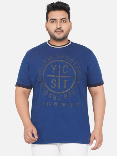 Kitaro - Men Navy Blue Plus Size Regular Fit Sportswear Printed Casual T-Shirt  JupiterShop   