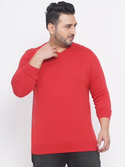Kiabi - Plus Size Men's Regular Fit Red Solid Cotton Knitted Long Sleeves Sweater Plus Size Winterwear JupiterShop   