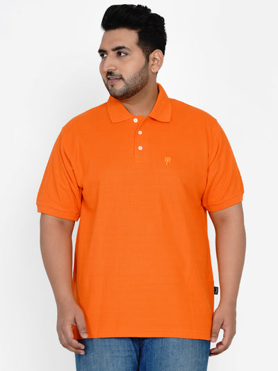 Plus Size Solid Orange Polo Neck T-Shirt