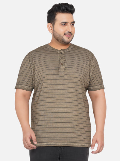 Kitaro - Men Green Plus Size Regular Fit Henley Collar Stripes Casual T-Shirt Plus Size T Shirt JupiterShop   