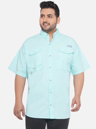 Columbia - Plus Size Men's Regular Fit Sky Blue Coloured Cotton Solid Half Sleeve Casual Shirt  JupiterShop   