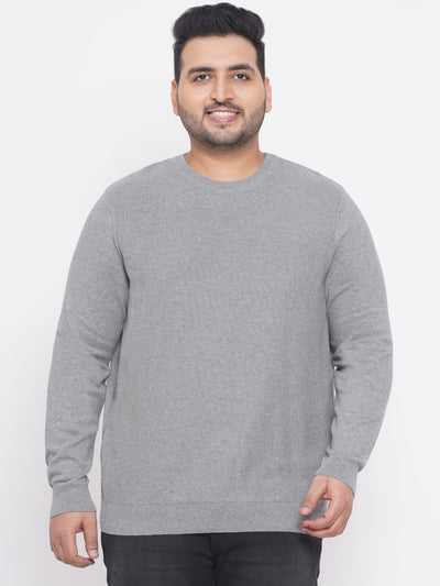 Kiabi - Plus Size Men's Regular Fit Grey Solid Cotton Knitted Long Sleeves Round Neck  Sweater  JupiterShop   