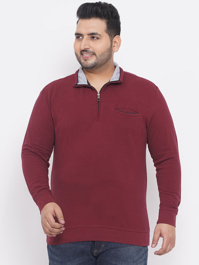 Mauro Ferrini - Plus Size Men's Regular Fit Cotton Maroon Solid Winter Wear Sweatshirt Plus Size Winterwear JupiterShop   