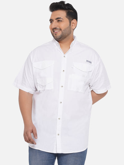 Columbia - Plus Size Men's Regular Fit White Coloured Cotton Solid Half Sleeve Casual Shirt Plus Size Shirts JupiterShop   
