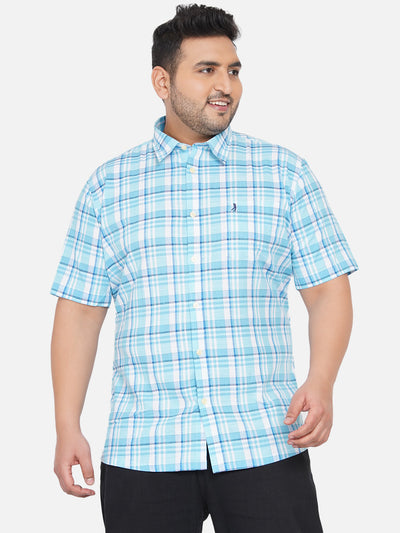 Burnt Umber - Plus Size Egyptian Cotton Blue & White Half Sleeve Checks Shirt Plus Size Shirts JupiterShop   