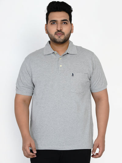 Burnt Umber - Plus Size Solid Grey Polo Neck T-Shirt - JupiterShop