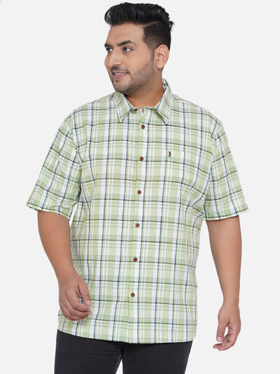 Burnt Umber - Plus Size Egyptian Cotton Green & White Half Sleeve Checks Shirt Plus Size Shirts JupiterShop   