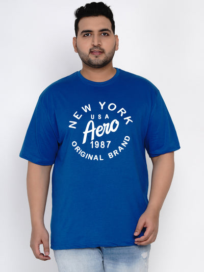 Plus size half sleeve round neck blue printed t-shirt