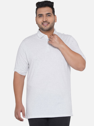 Joseph Abboud - Plus Size Grey Vertical Stripe Polo Neck T-Shirt Plus Size T Shirt JupiterShop   