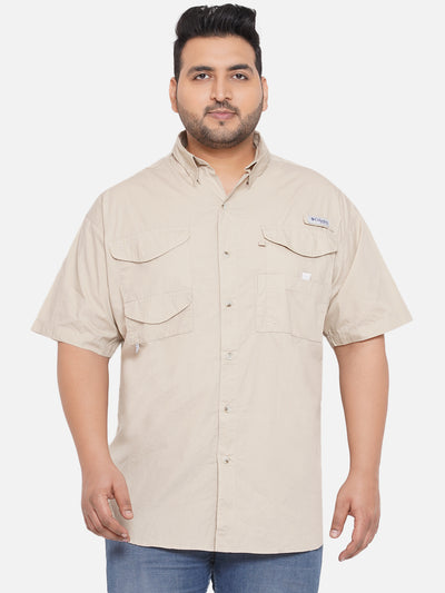 Columbia - Plus Size Men's Regular Fit Beige Coloured Cotton Solid Half Sleeve Casual Shirt  JupiterShop   