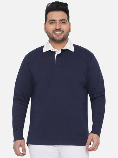 Kidman - Plus Size Men's Regular Fit Polo Full Sleeve Navy Blue Casual Cotton T-Shirt Plus Size T Shirt JupiterShop   