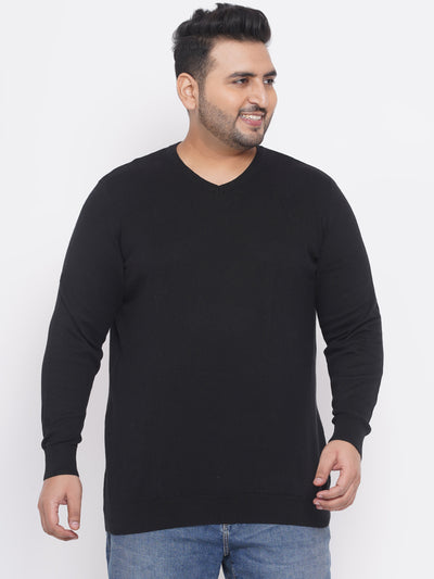 Kiabi - Plus Size Men's Regular Fit Black Solid Cotton Knitted Long Sleeves Sweater Plus Size Winterwear JupiterShop   