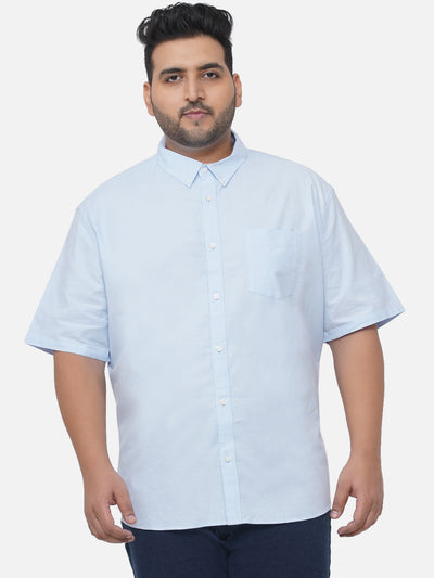 Marks & Spencer - Plus Size Men's Blue Solid Comfort Fit Pure Cotton Half Sleeve Formal Shirt Plus Size Shirts JupiterShop   