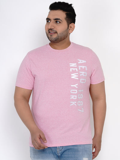 Plus size half sleeve round neck pink printed t-shirt