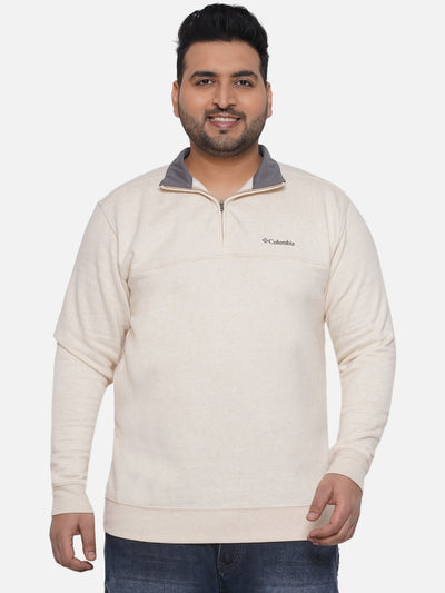 Columbia - Plus Size Men's Regular Fit Cotton Cream Solid Casual Sweatshirt Plus Size Winterwear JupiterShop   