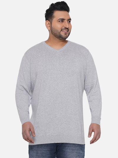 Santonio - Plus Size Men's Grey Regular Fit Solid  V-Neck Pullover Plus Size Winterwear JupiterShop   