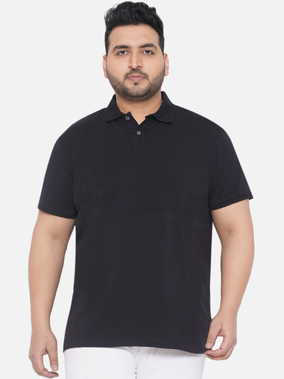 Studio W - Plus Size Men's Regular Fit Polo Half Sleeve Black Solid Casual Cotton T-Shirt  JupiterShop   