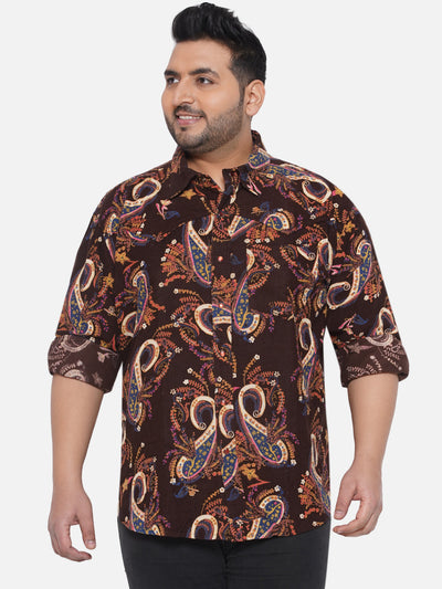 Santonnio - Plus Size Men's Regular Fit Brown Floral Print Casual Full Sleeve Shirt  JupiterShop   