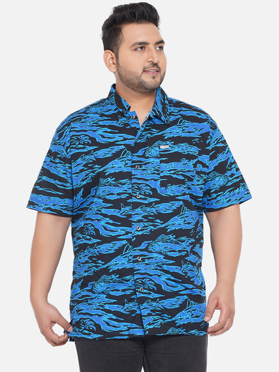 Columbia - Plus Size Men's Regular Fit Blue Soft Cotton Printed Half Sleeve Casual Shirt Plus Size Shirts JupiterShop   
