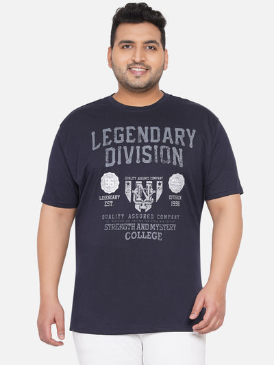 Kitaro - Men Navy Blue Plus Size Regular Fit Graphic Printed Casual T-Shirt Plus Size T Shirt JupiterShop   