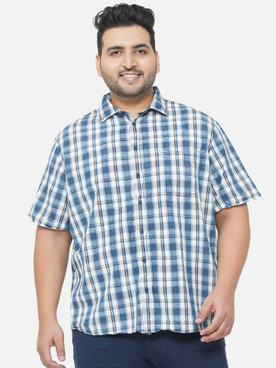 C & A - Plus Size Men's Regular Fit Pure Cotton Blue Checks Half Sleeve Casual Shirt  JupiterShop   