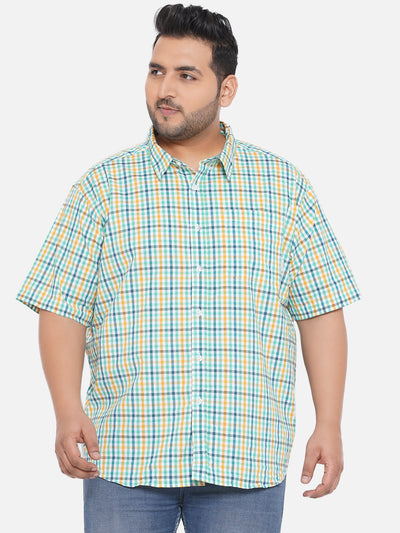 Columbia - Plus Size Men's Regular Green Checked Cotton  Half Sleeve Casual Shirt Plus Size Shirts JupiterShop   