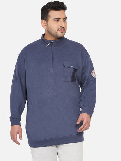 Kitaro - Plus Size Regular Fit Casual Solid Navy Blue Sweatshirt Plus Size Winterwear JupiterShop   