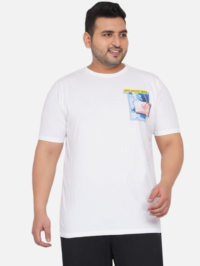 Kitaro - Men White Graphic Print Plus Size Regular Fit Casual T-Shirt Plus Size T Shirt JupiterShop   