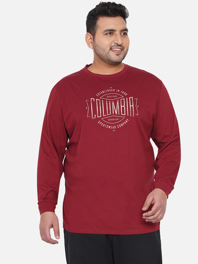 Columbia - Men Maroon Plus Size Regular Fit Full Sleeve Cotton T-Shirts Plus Size T Shirt JupiterShop   