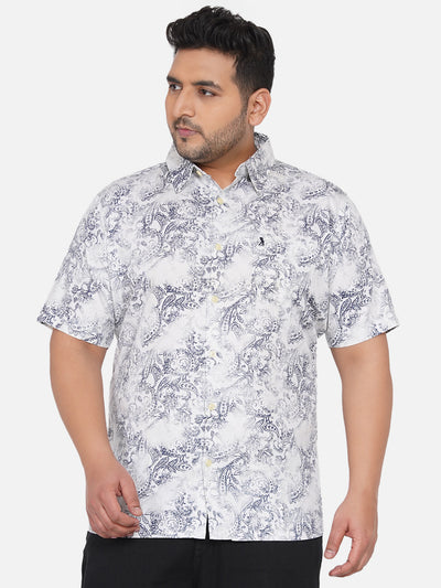 Plus size grey printed half sleeve shirt for men