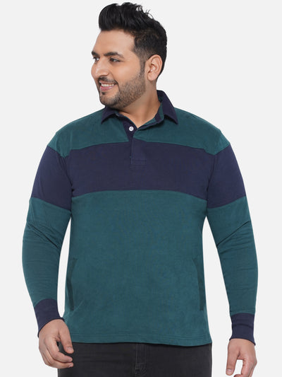 Kidman - Plus Size Men's Regular Fit Polo Full Sleeve Green Blue Casual Cotton T-Shirt  JupiterShop   