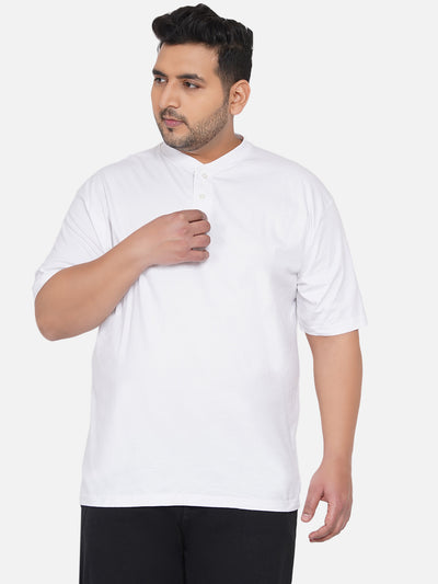 Santonio - Men White Henley collar Solid Plus Size Regular Fit Casual T-Shirt  JupiterShop   