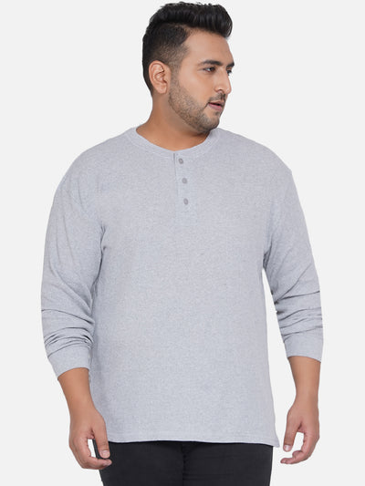 Seven - Men Grey Plus Size Regular Fit Solid Full Sleeve T-Shirt Plus Size T Shirt JupiterShop   