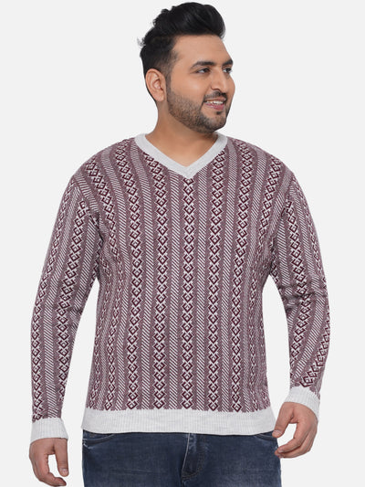 Santonio - Plus Size Men's Maroon Regular Fit Printed V-Neck Pullover Plus Size Winterwear JupiterShop   