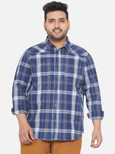 John Baner - Plus Size Regular Fit Blue Checkered Cotton Full Sleeves Casual Shirt  JupiterShop   