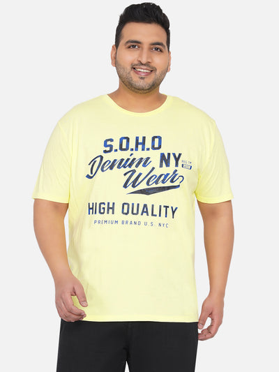 Men Yellow Plus Size Regular Fit Printed Casual T-Shirt