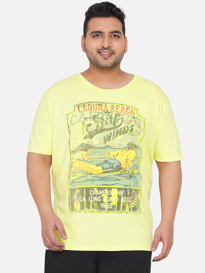 Plus Size Round Neck Yellow Printed Men's T Shirt