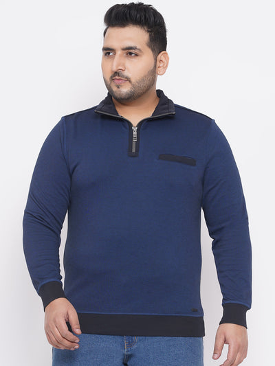 Casa Moda - Plus Size Men's Regular Fit Soft Cotton Navy Blue Polo Collar Solid Sweatshirt Plus Size Winterwear JupiterShop   