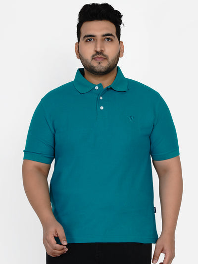 PLUS SIZE SOLID GREEN POLO NECK T-SHIRT