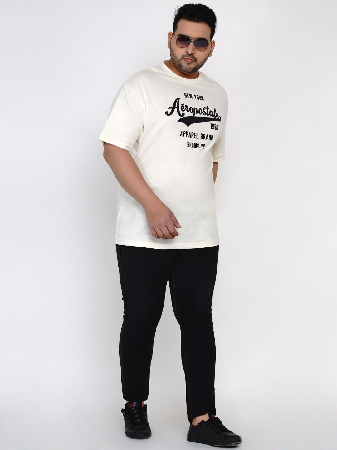 Aeropostale Men White Plus Size Regular Fit Pure Cotton Print T
