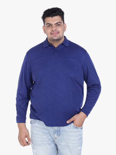 Tall Men's Long Length Full Sleeve Polo Neck Blue T-Shirt
