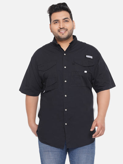 Columbia - Plus Size Men's Regular Fit Black Coloured Cotton Solid Half Sleeve Casual Shirt Plus Size Shirts JupiterShop   