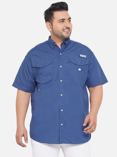 Columbia - Plus Size Men's Regular Fit Navy Blue Cotton Solid Half Sleeve Casual Shirt Plus Size Shirts JupiterShop   