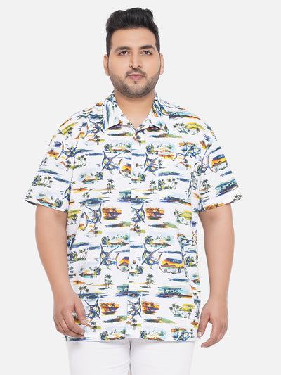 Columbia - Plus Size Men's Regular Fit Multi Soft Cotton Printed Beach Half Sleeve Casual Shirt Plus Size Shirts JupiterShop   
